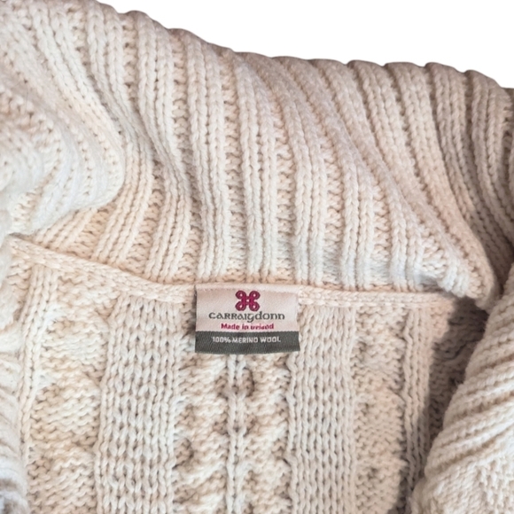 Carraigdonn Irish made Chunky cream merino wool knit shawl collar cardigan sz S - Picture 6 of 9